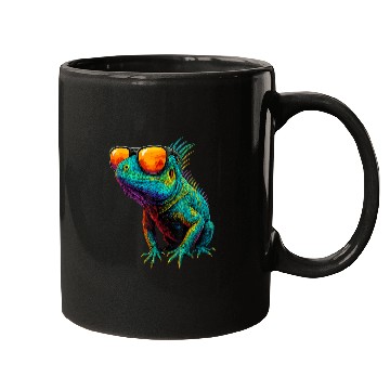 Discover Cool Neon Iguana with Sunset Sunglasses Mugs