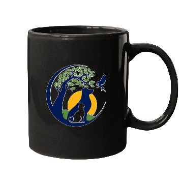 Discover Serene Wilderness Canine and Feline Scene Mugs
