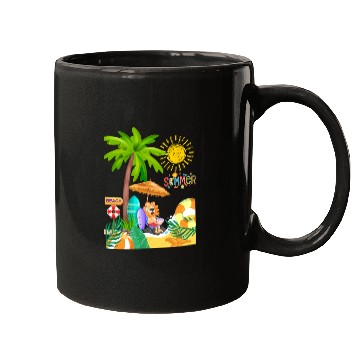 Discover Vibrant Summer Beach Scene Illustration Mugs