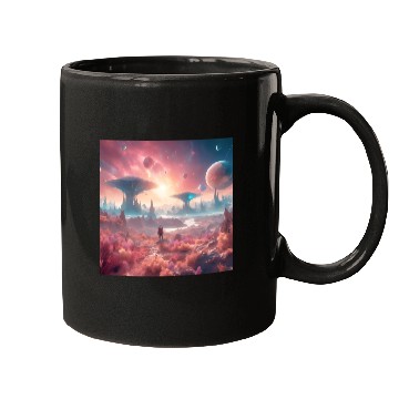 Discover Alien Planet Explorer in Surreal Landscape Mugs