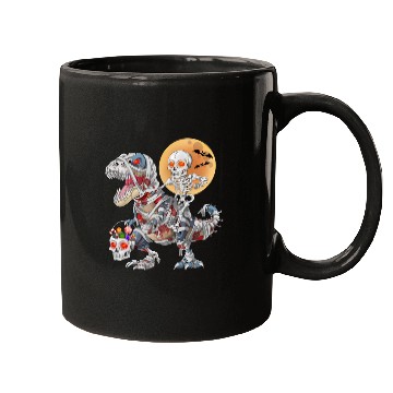 Discover Skeleton Riding Zombie Mummy Dinosaur Halloween Mugs