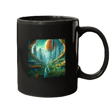 Discover Futuristic Urban Landscape with Alien Sky Mugs