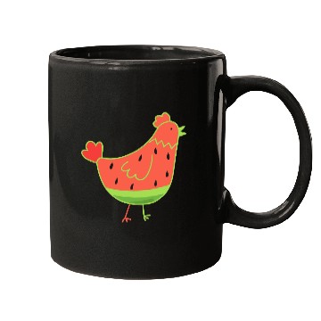 Discover Whimsical Watermelon Chicken Illustration Mugs