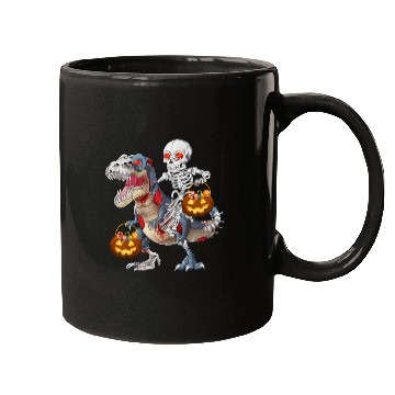 Discover Skeleton Riding Zombie Dinosaur T rex Halloween Mugs