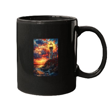 Discover Stained Glass Lighthouse Sunset Mugs