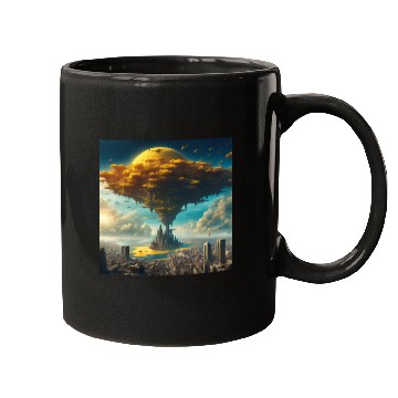 Discover Sci-Fi Alien City: Floating Planet Twilight Scene Mugs