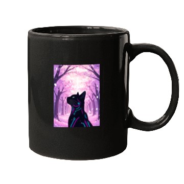 Discover Midnight Cyber Cat | Pink Cherry Blossom Forest Mugs