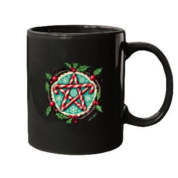 Discover Yule Pentacle with Candy Canes Pagan Holiday Desig Mugs