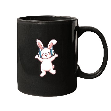 Discover Joyful Bunny with Headphones Mugs