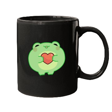 Discover Green Frog Holds a Heart Sticker Mugs