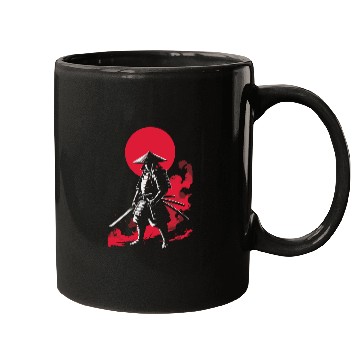 Discover Samurai Warrior with Red Sun Backdrop Mugs