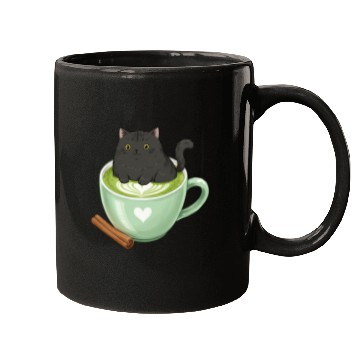 Discover Charming Cat in Green Matcha Cup Mugs