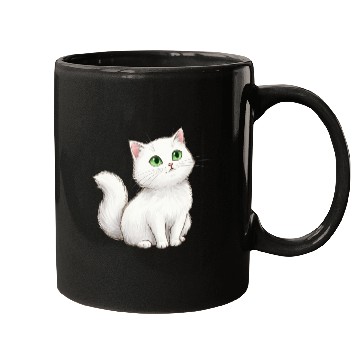 Discover Elegant White Cat with Green Eyes Mugs