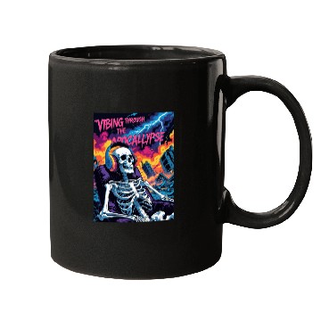 Discover Vibrant Skeleton Amidst Stormy Apocalypse Mugs