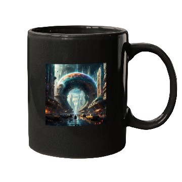 Discover Future Portal In Alien City with Circular Gateway Mugs
