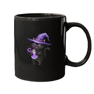 Discover Enchanting Black Cat Witch Illustration Mugs