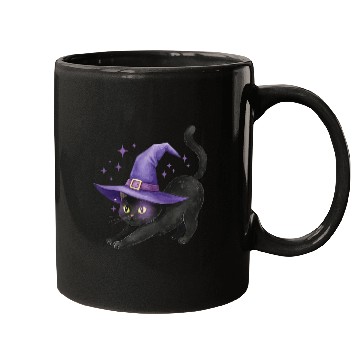 Discover Enchanted Black Cat Witch Hat Design Mugs