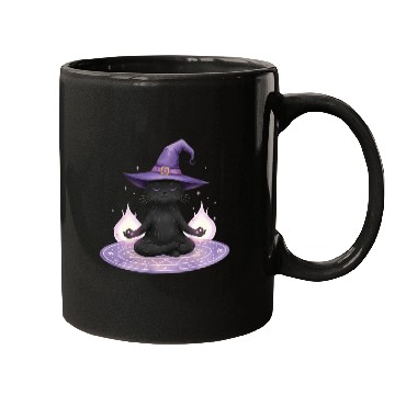 Discover Whimsical Black Cat Wizard Design Mugs