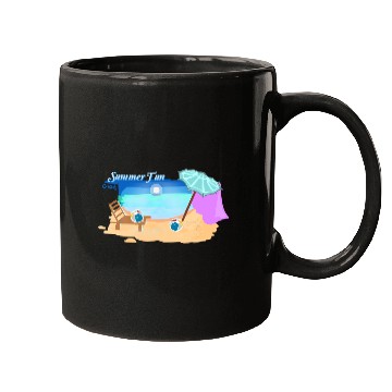 Discover Summer Beach Scene Illustration Mugs