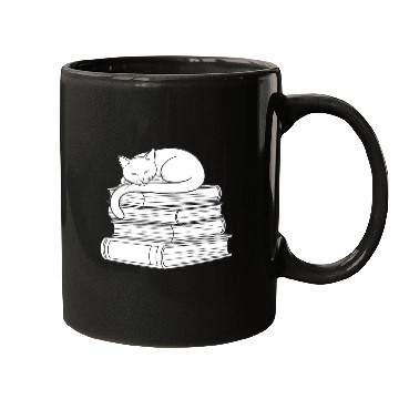 Discover Sleeping Cat on Books Mugs
