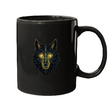Discover Geometric Neon Wolf Illustration Mugs