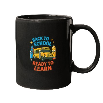 Discover Back to School Bus Cartoon Design Mugs