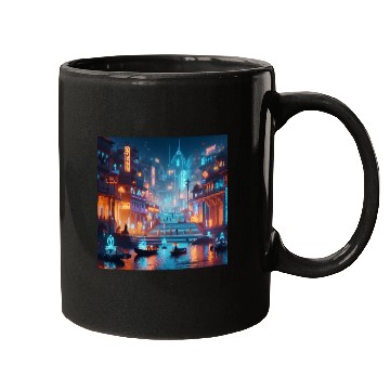 Discover Neon Cityscape at Night Mugs