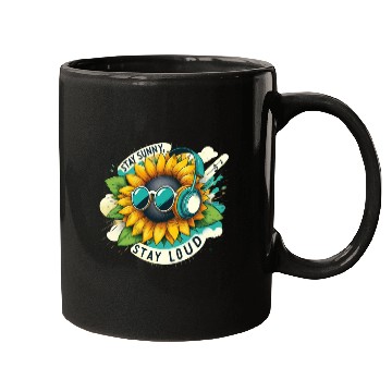 Discover Sunflower with Sunglasses and Headphones Mugs