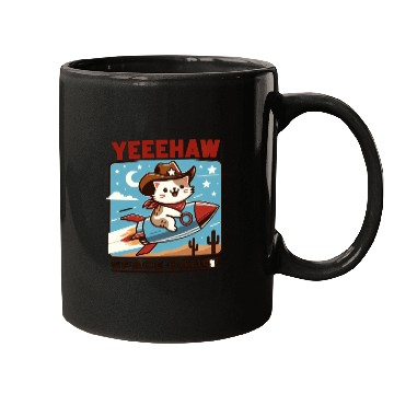 Discover Space Cowboy Cat Rocket Mugs