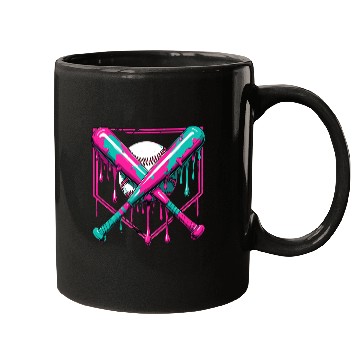 Discover Neon Baseball Bat and Ball Art Mugs