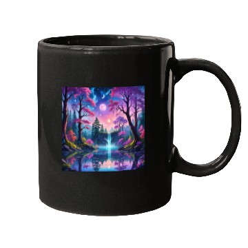 Discover Fantasy Landscape with Waterfall and Moon Mugs