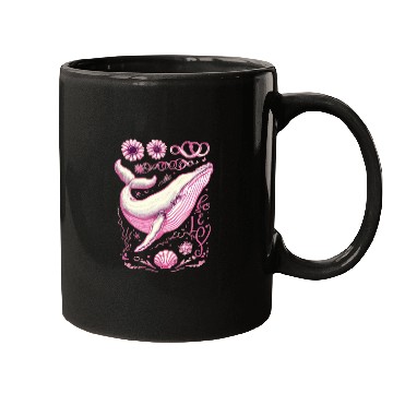 Discover Pink Whimsical Whale with Floral Accents Mugs