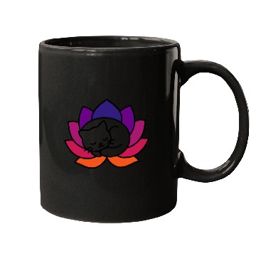 Discover Serene Cat Lotus Illustration Mugs