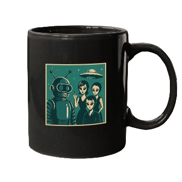 Discover Retro Sci-Fi Alien Encounter Design Mugs