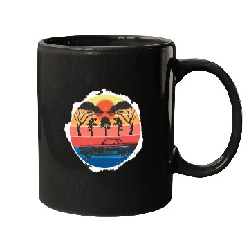 Discover Retro Sunset Car Scene Design Mugs