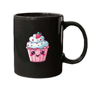 Discover Kawaii Strawberry Cupcake Illustration Mugs