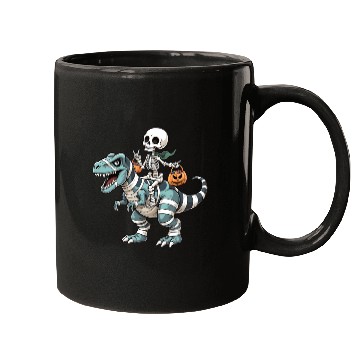 Discover Skeleton Riding Mummy Dinosaur Funny Halloween Mugs