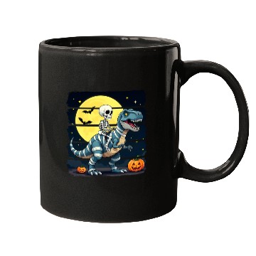 Discover Skeleton Riding Mummy Dinosaur Funny Halloween Mugs