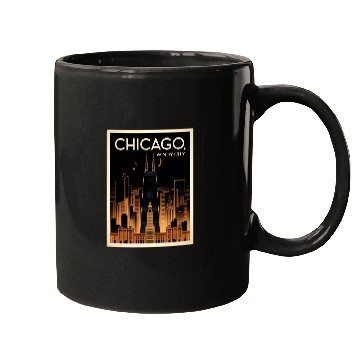 Discover Chicago Skyline Nightscape Design Mugs