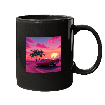 Discover Neon Drift Sunset on the Synthwave Highway Mugs