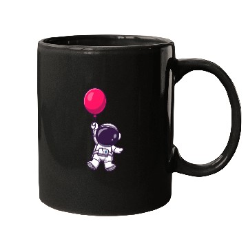 Discover Astronaut Holding Pink Balloon Illustration Mugs