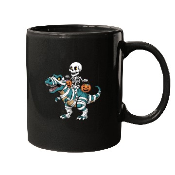 Discover Skeleton Riding Mummy Dinosaur Funny Halloween Mugs