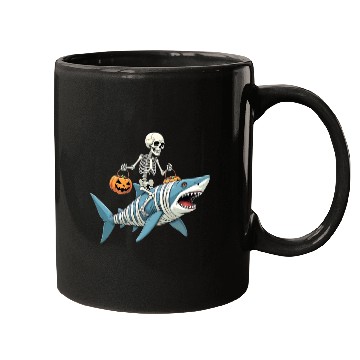 Discover Skeleton Riding Shark Mummy Funny Halloween Mugs
