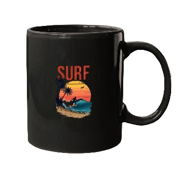 Discover Sunset Surfing Beach Scene Mugs