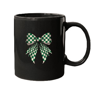 Discover Coquette Bow Cream White Green Checkered Pattern Mugs