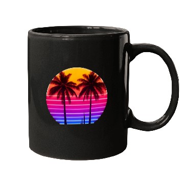 Discover Neon Sunset Palm Trees Illustration Mugs