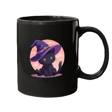 Discover Whimsical Halloween Cat with Witch Hat Mugs