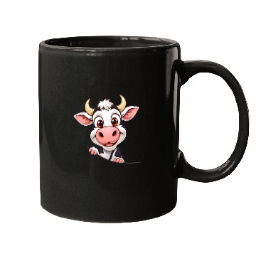 Discover Cute Cow peeking cartoon illustration Mugs