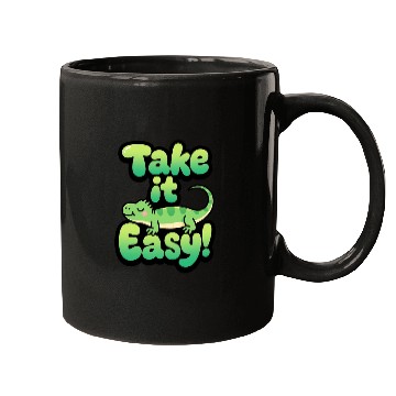 Discover Relaxed Green Lizard – Take it Easy Cartoon Design Mugs
