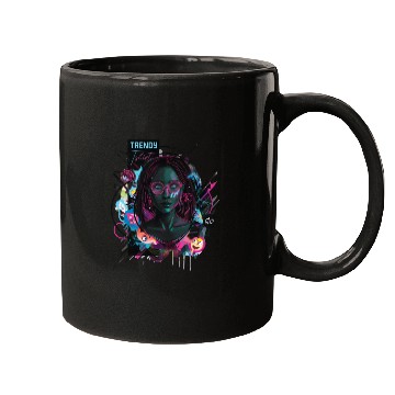 Discover Neon Cyberpunk Female Digital Art Mugs